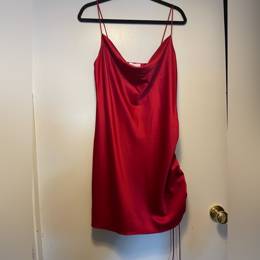 Top Shop Silk Satin Red Rushed Adjustable Dress Size 12 Valentines Dress